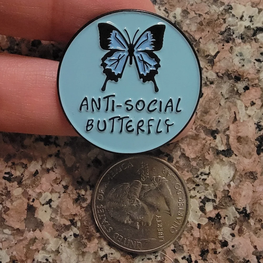 *2 for $13* Anti Social Butterfly Introvert Enamel Pin - Picture 3 of 3